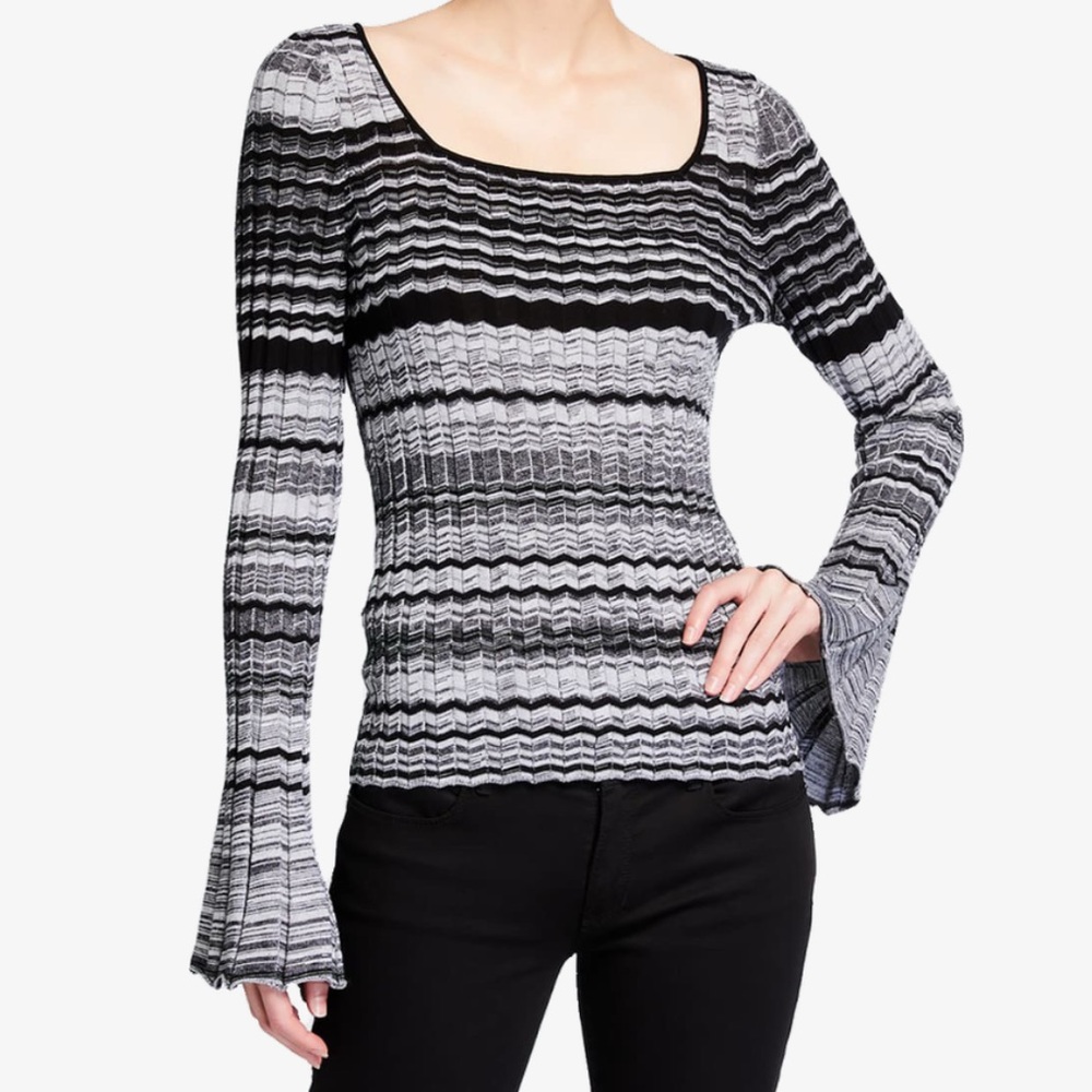 Ramy Brook Violet Zigzag Bell-Sleeve Top L